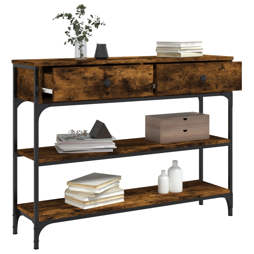 Table console chêne fumé 100x25x75 cm bois d'ingénierie - XIOS
