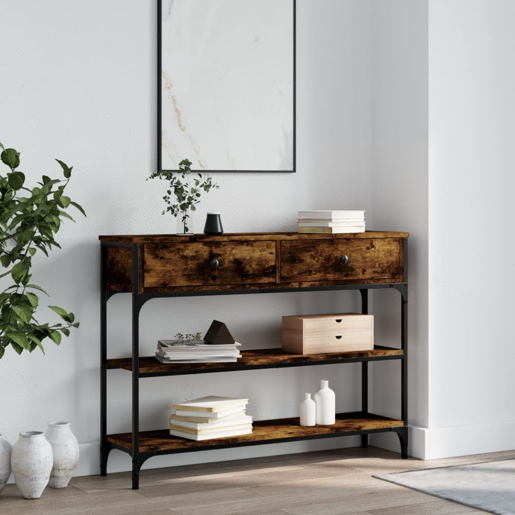 Table console chêne fumé 100x25x75 cm bois d'ingénierie - XIOS