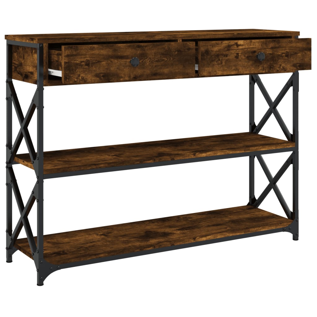 Table console chêne fumé 100x28x75 cm bois d'ingénierie - XIOS