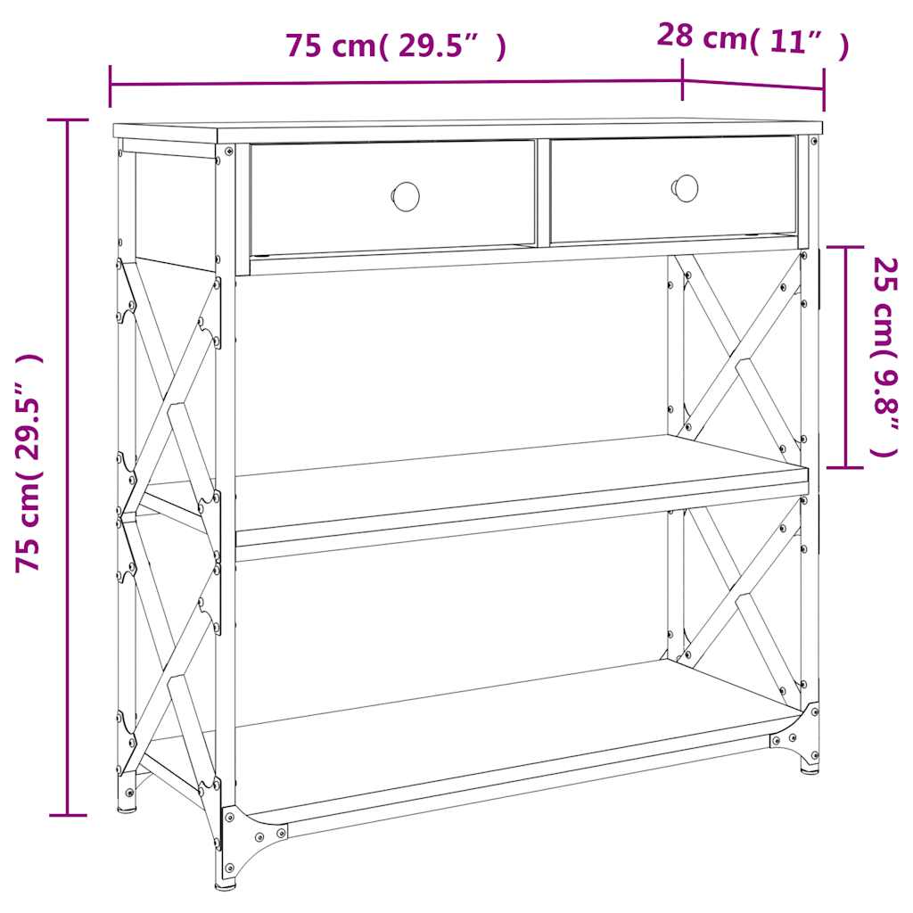 Table console chêne sonoma 75x28x75 cm bois d'ingénierie - XIOS