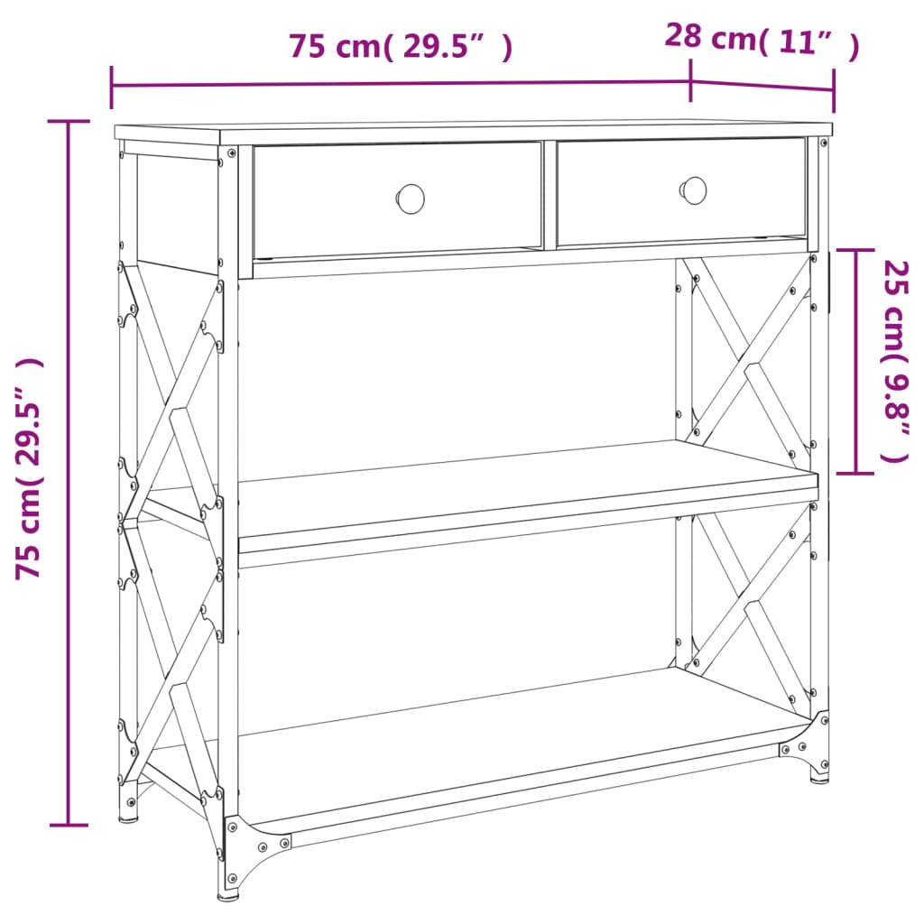 Table console chêne fumé 75x28x75 cm bois d'ingénierie - XIOS