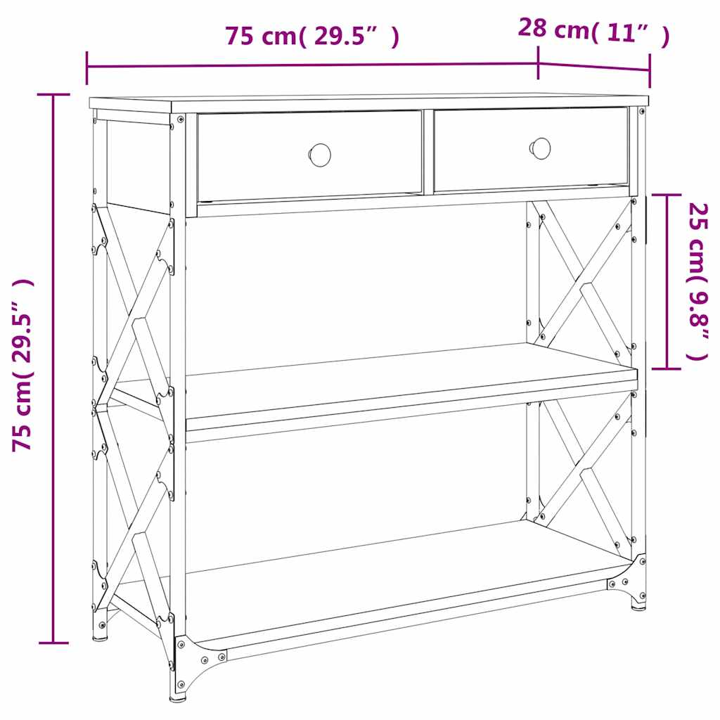 Table console sonoma gris 75x28x75 cm bois d'ingénierie - XIOS