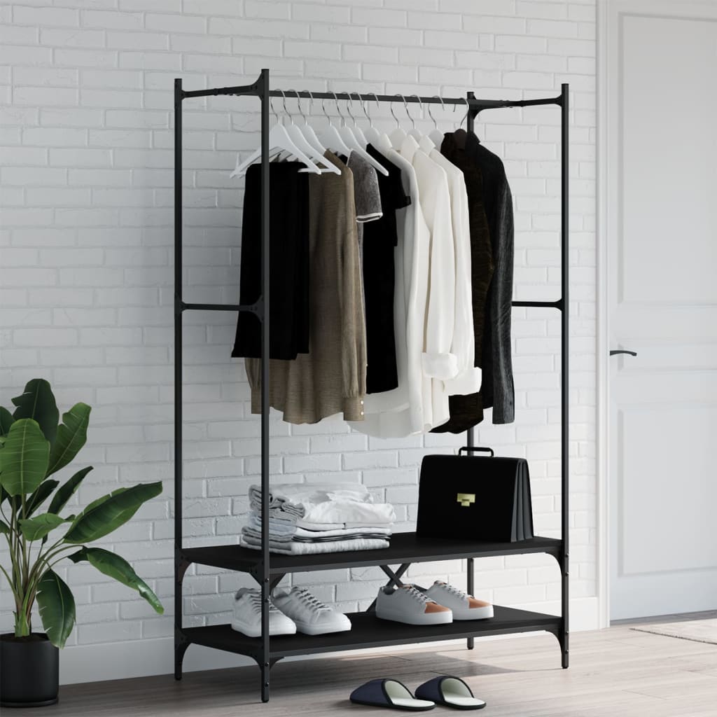 Porte-vêtements avec étagères noir bois d'ingénierie - XIOS