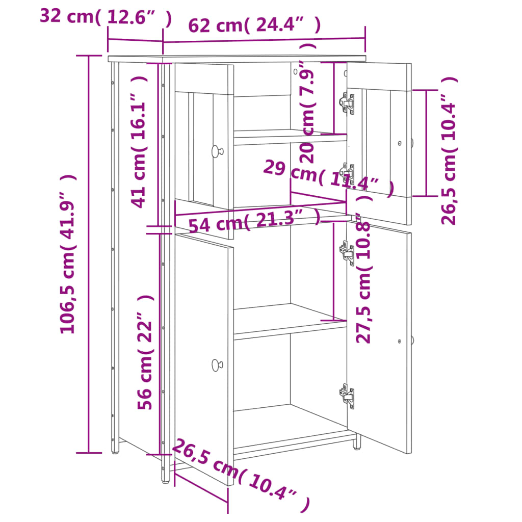 Buffet haut chêne fumé 62x32x106,5 cm bois d'ingénierie - XIOS