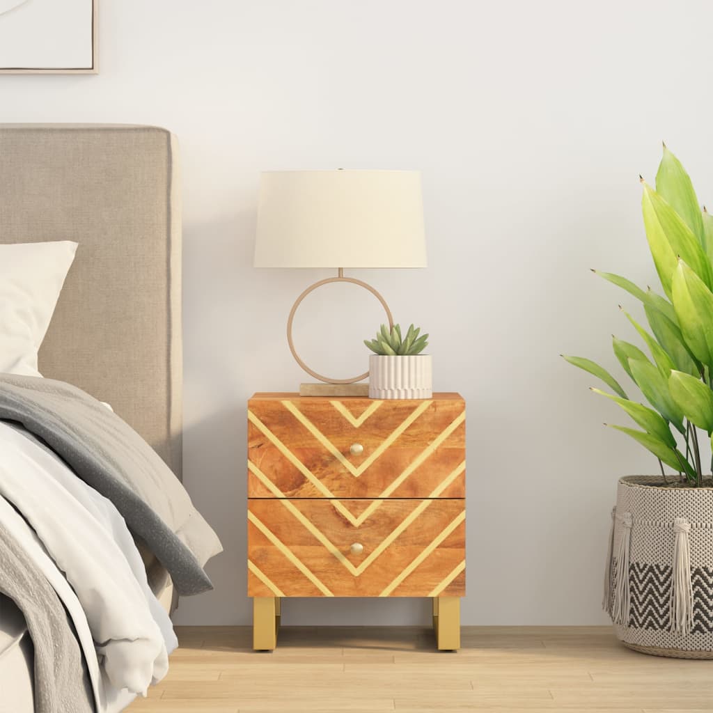 Table de chevet marron et noir bois de manguier solide - XIOS