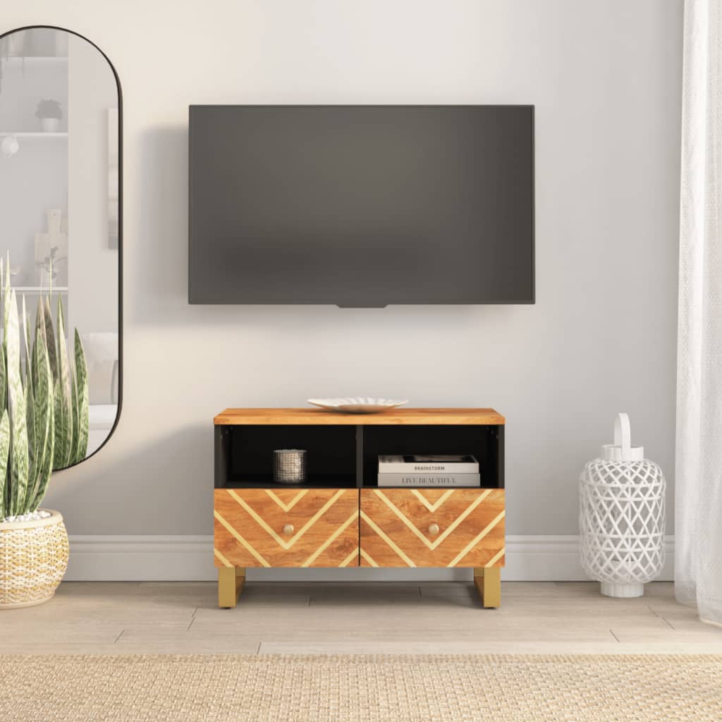 Meuble TV marron et noir 70x33,5x46 cm bois massif de manguier - XIOS