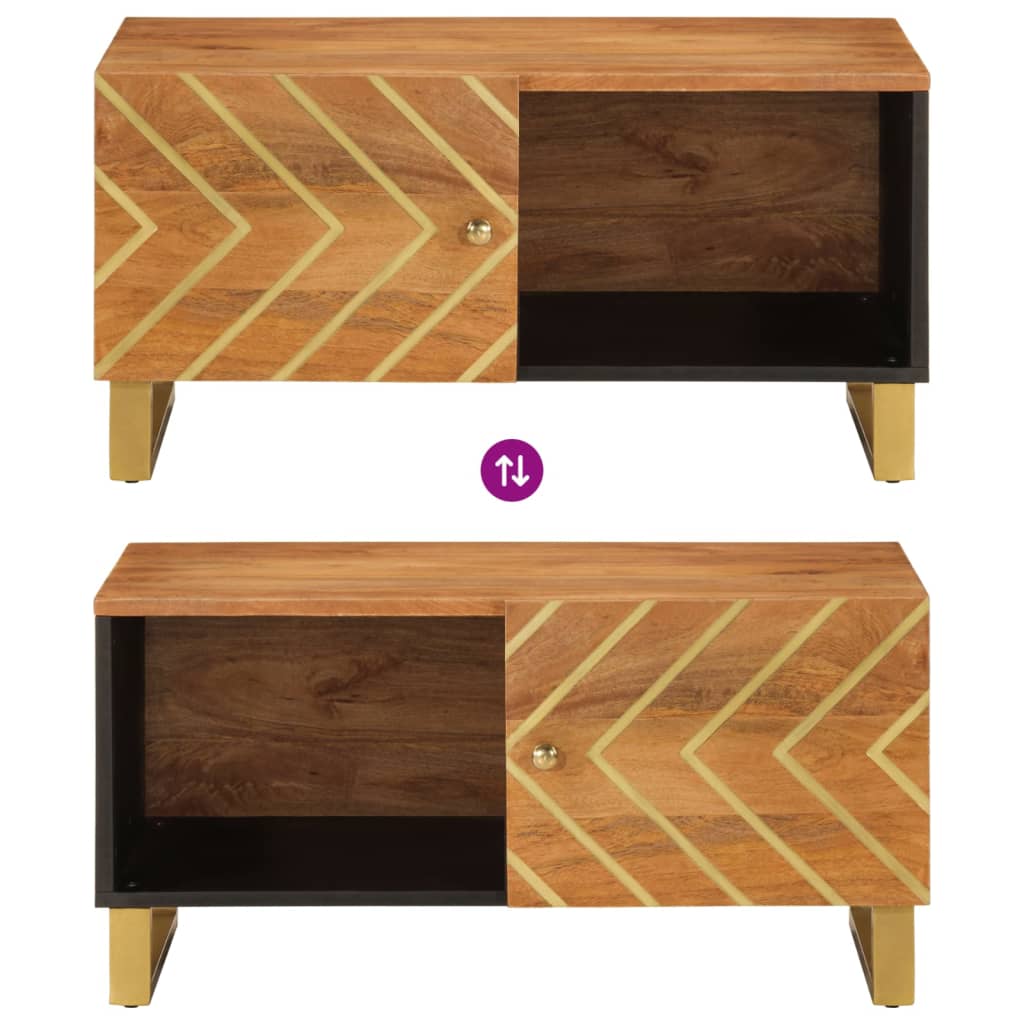 Table basse marron et noir 80x50x40 cm bois de massif manguier - XIOS