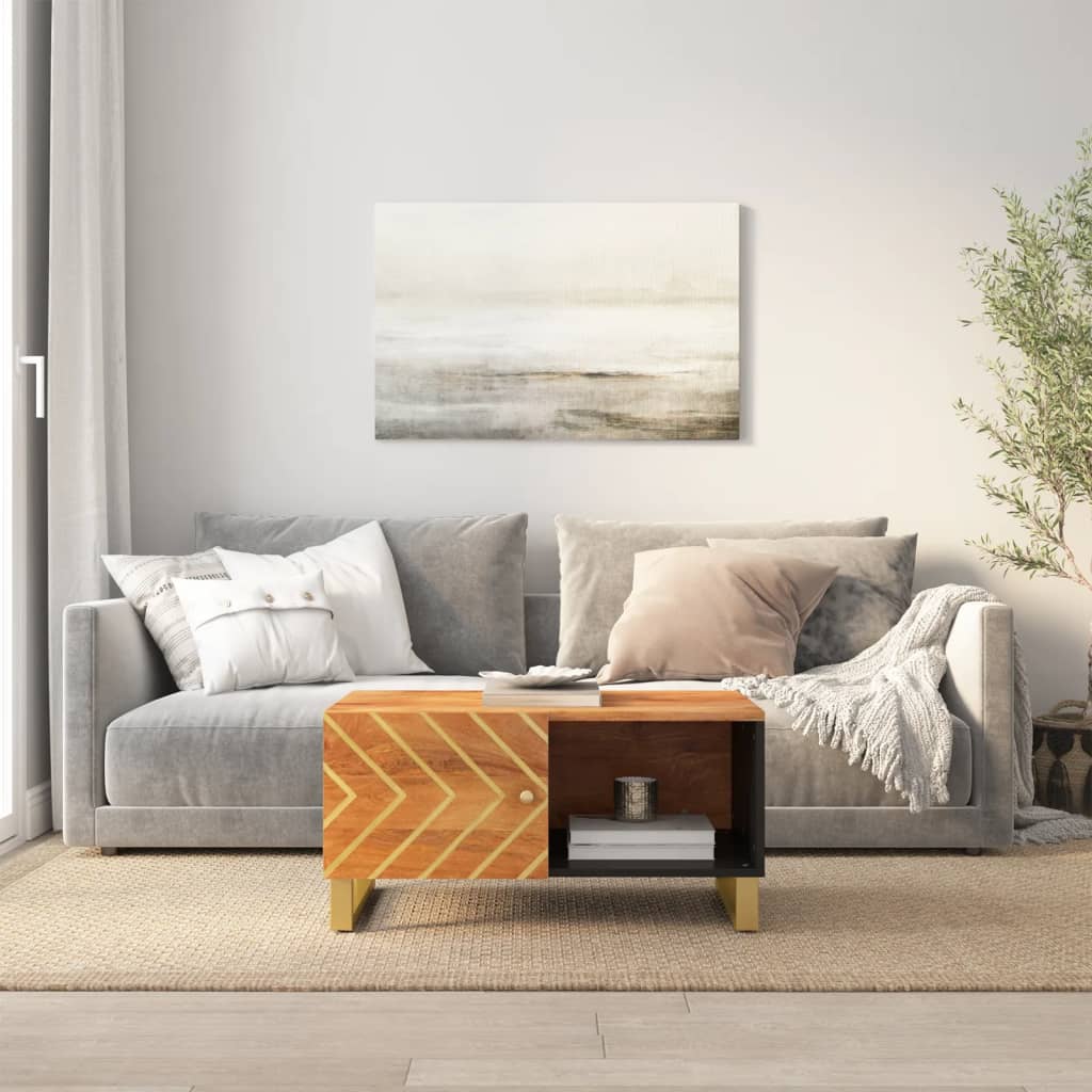 Table basse marron et noir 80x50x40 cm bois de massif manguier - XIOS