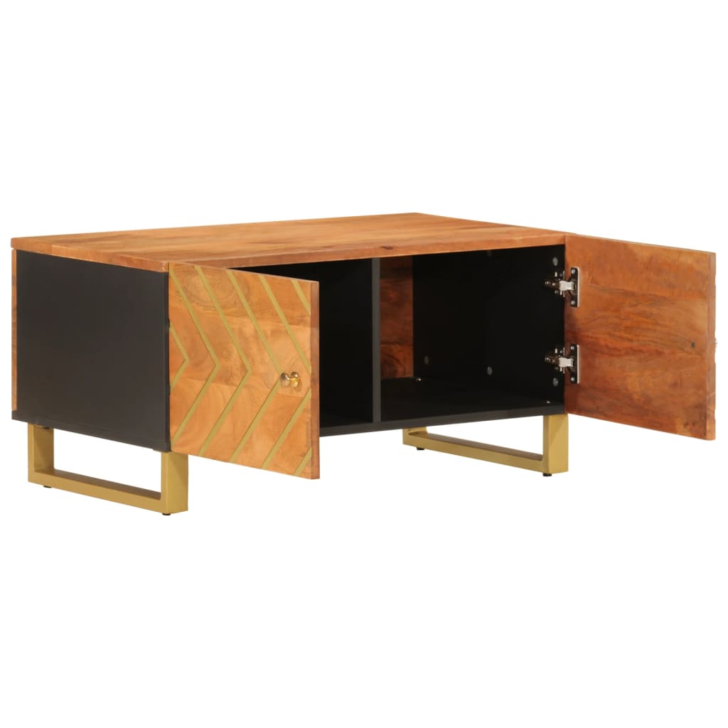 Table basse marron et noir 80x50x40 cm bois de massif manguier - XIOS