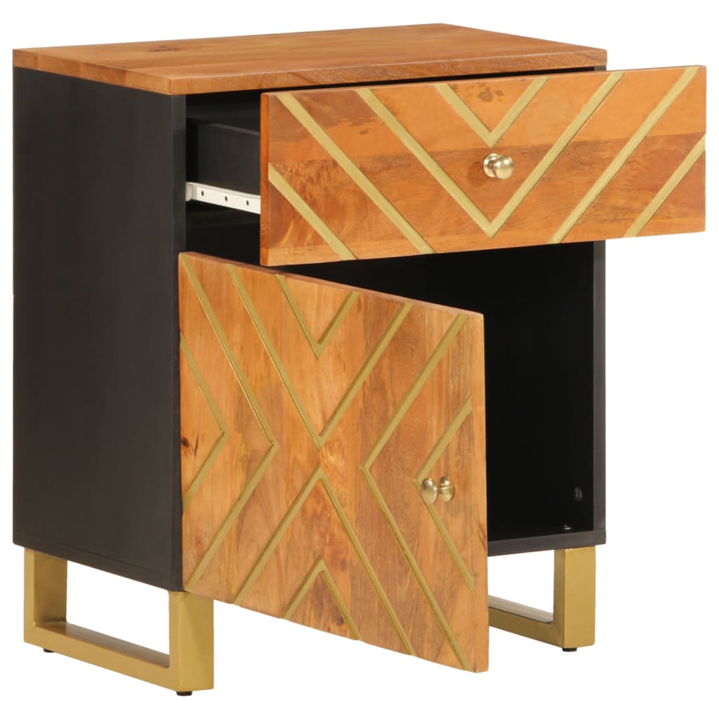 Table de chevet marron et noir 50x33x60 cm bois manguier solide - XIOS