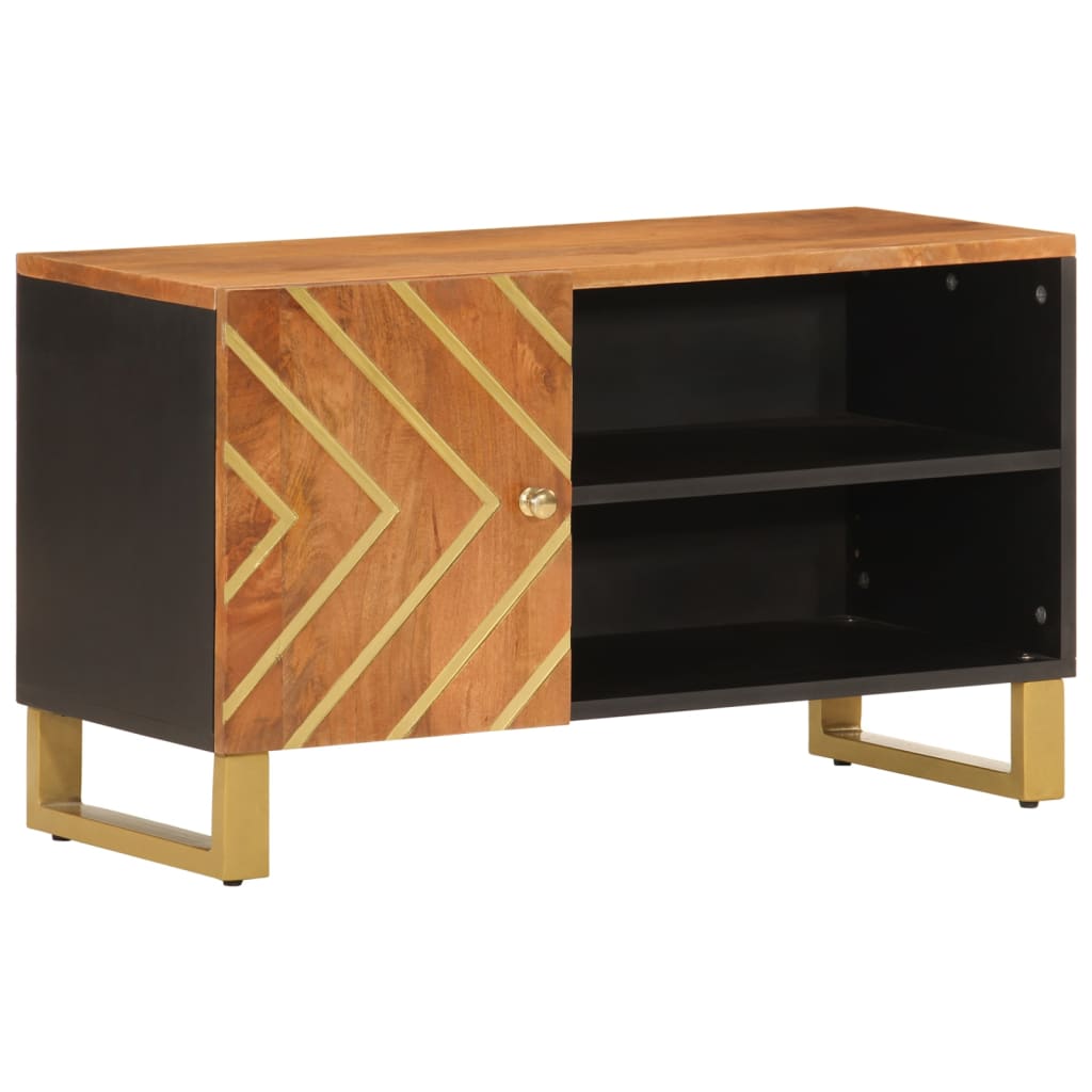 Meuble TV marron et noir 80x31,5x46 cm bois massif de manguier - XIOS