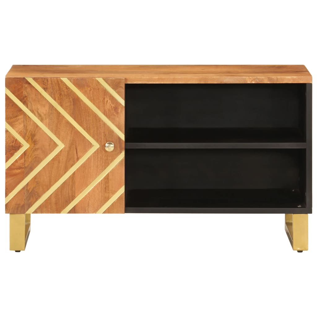 Meuble TV marron et noir 80x31,5x46 cm bois massif de manguier - XIOS