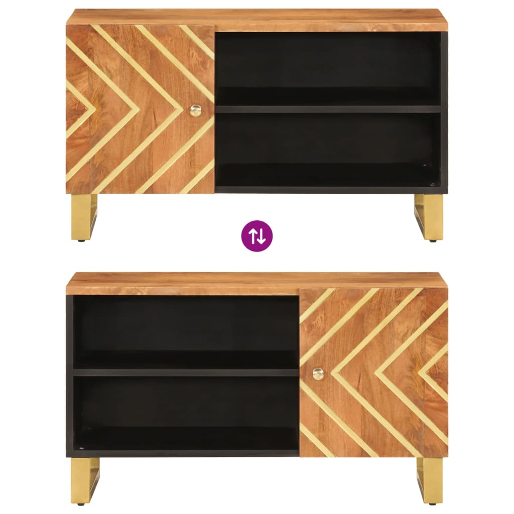 Meuble TV marron et noir 80x31,5x46 cm bois massif de manguier - XIOS