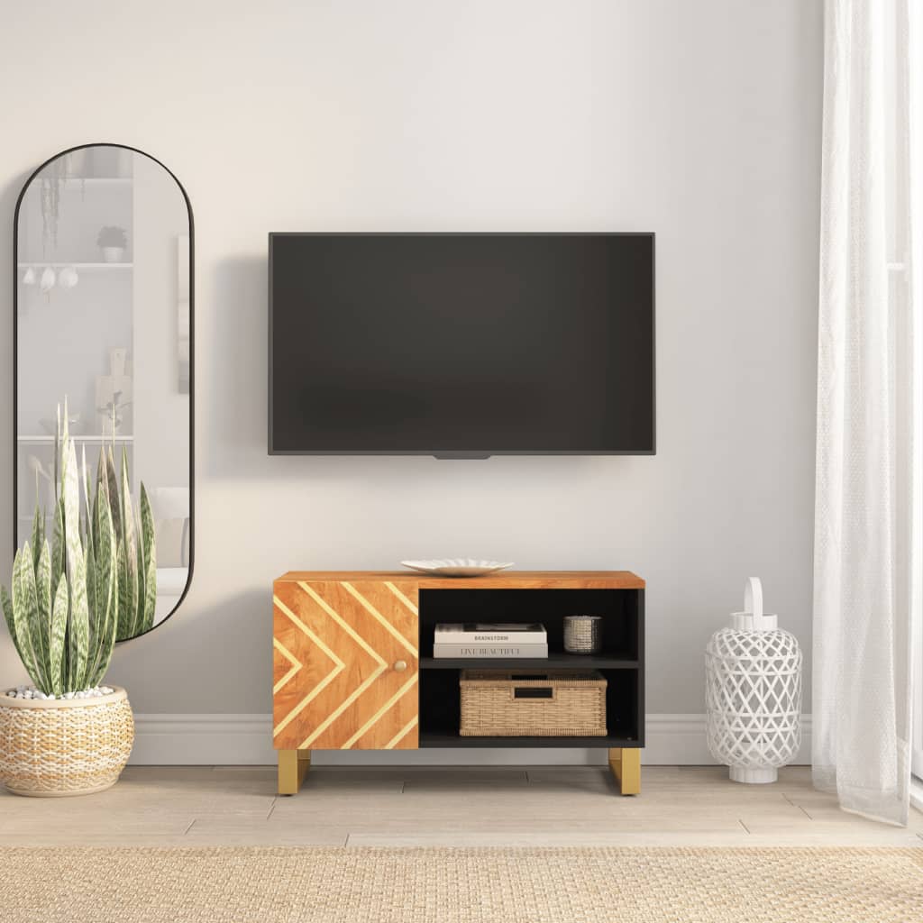 Meuble TV marron et noir 80x31,5x46 cm bois massif de manguier - XIOS