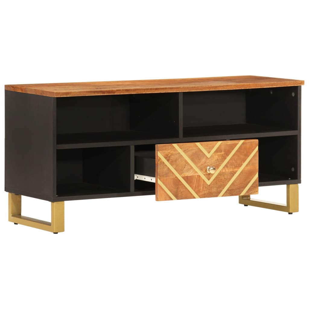 Meuble TV marron et noir 100x33,5x46 cm bois massif de manguier - XIOS