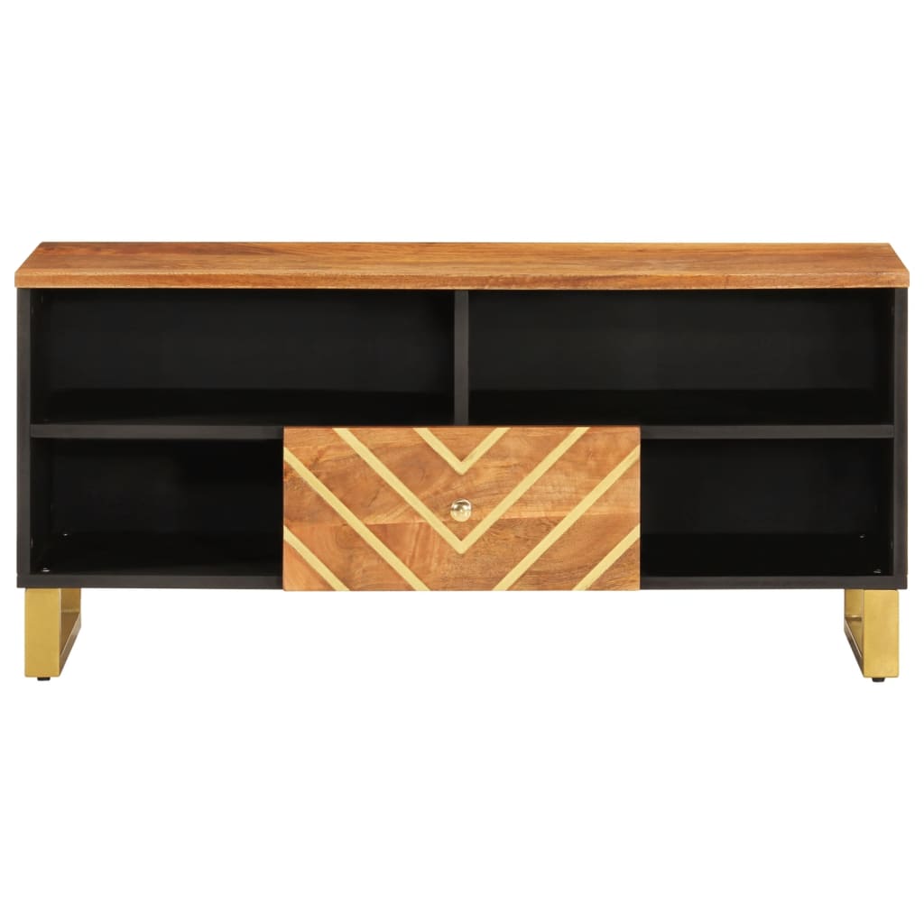 Meuble TV marron et noir 100x33,5x46 cm bois massif de manguier - XIOS
