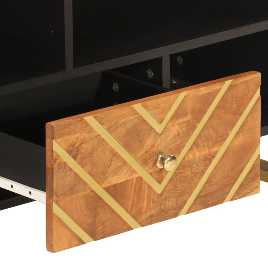 Meuble TV marron et noir 100x33,5x46 cm bois massif de manguier - XIOS