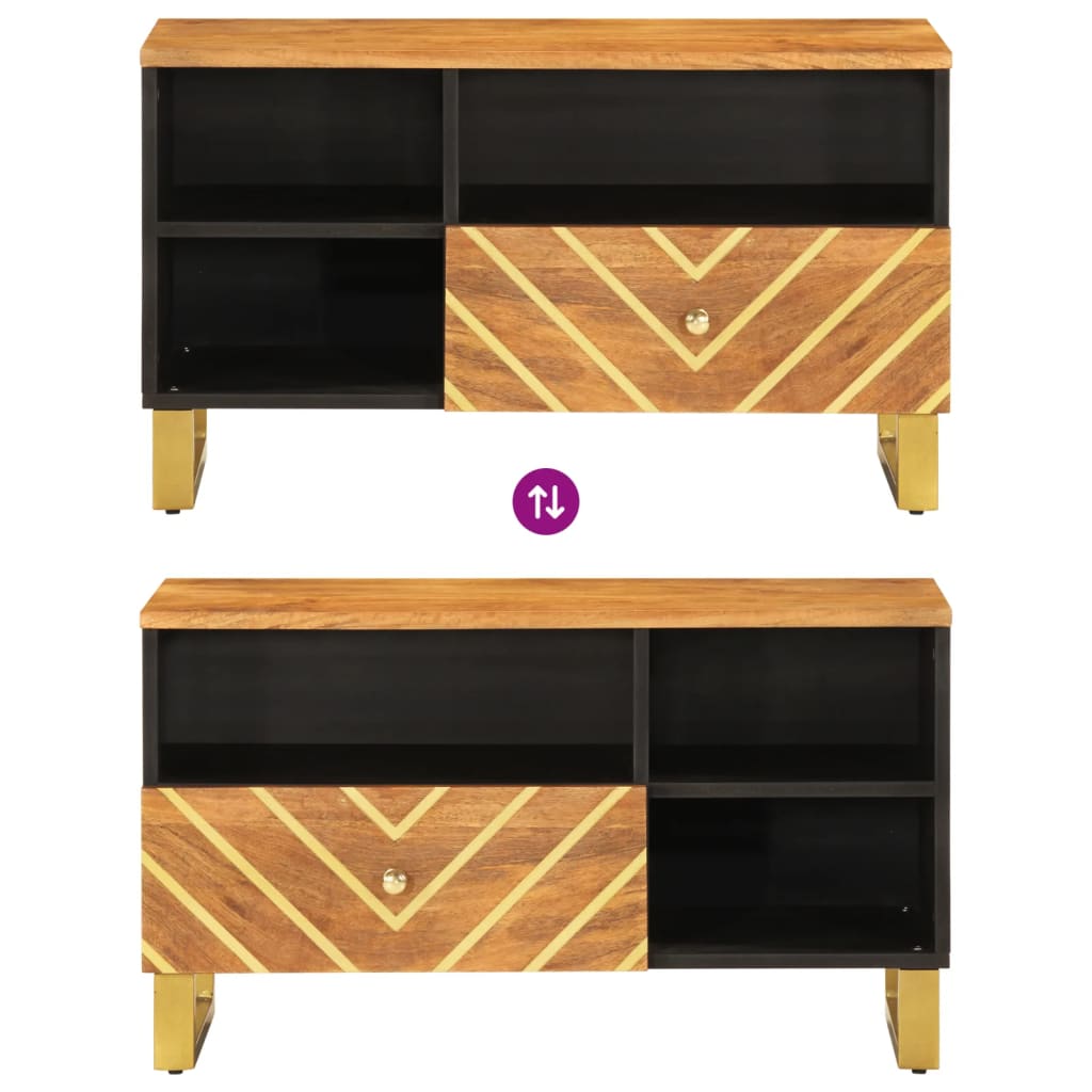 Meuble TV marron et noir 80x33,5x46 cm bois massif de manguier - XIOS