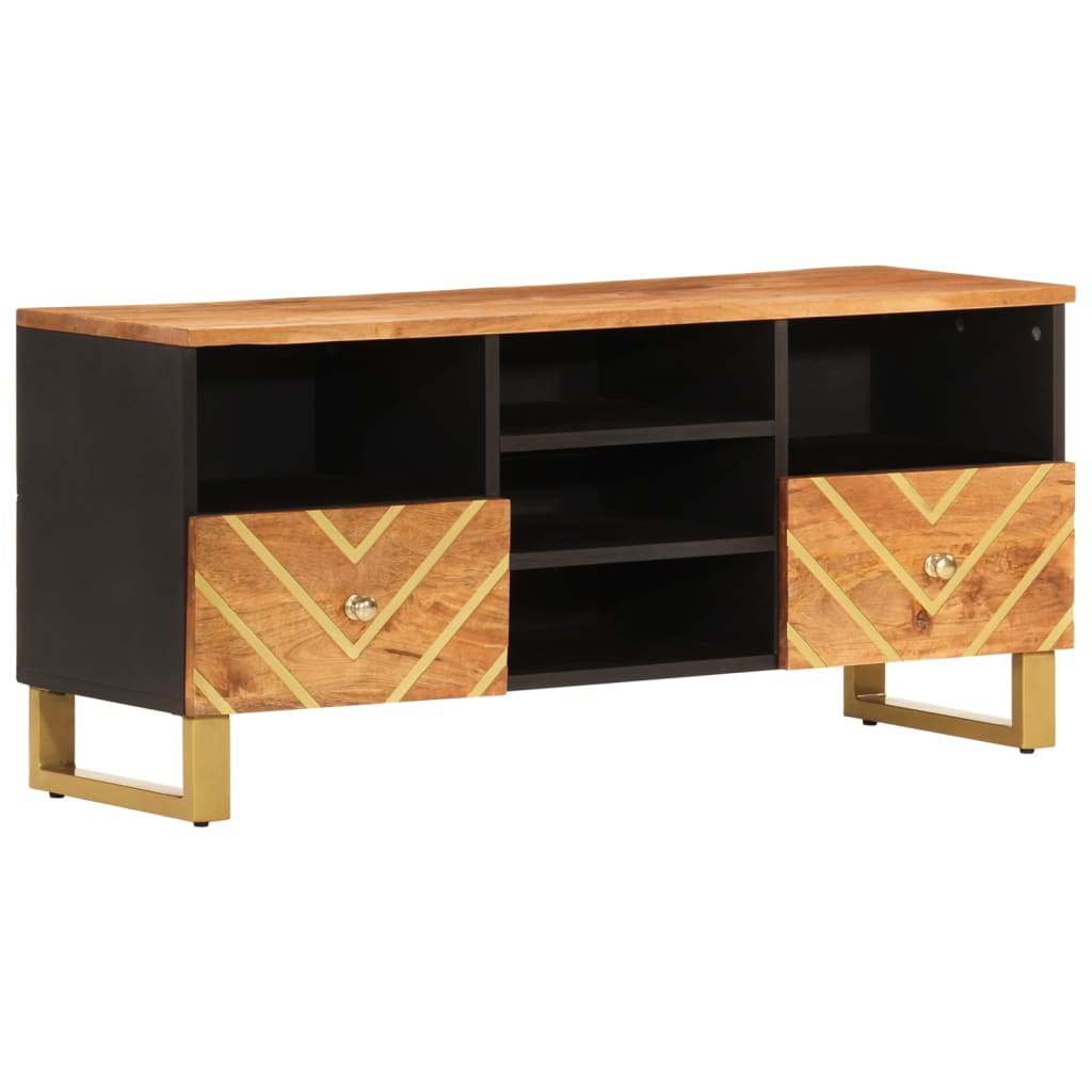 Meuble TV marron et noir 100x33,5x46 cm bois massif de manguier - XIOS