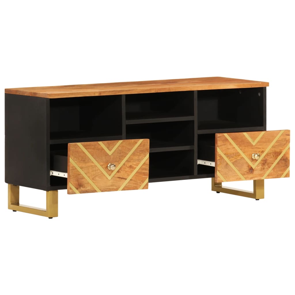 Meuble TV marron et noir 100x33,5x46 cm bois massif de manguier - XIOS