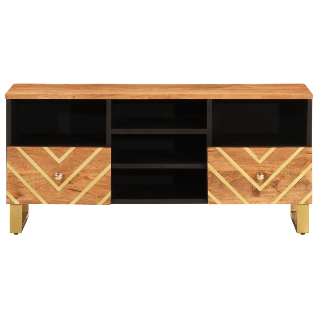 Meuble TV marron et noir 100x33,5x46 cm bois massif de manguier - XIOS