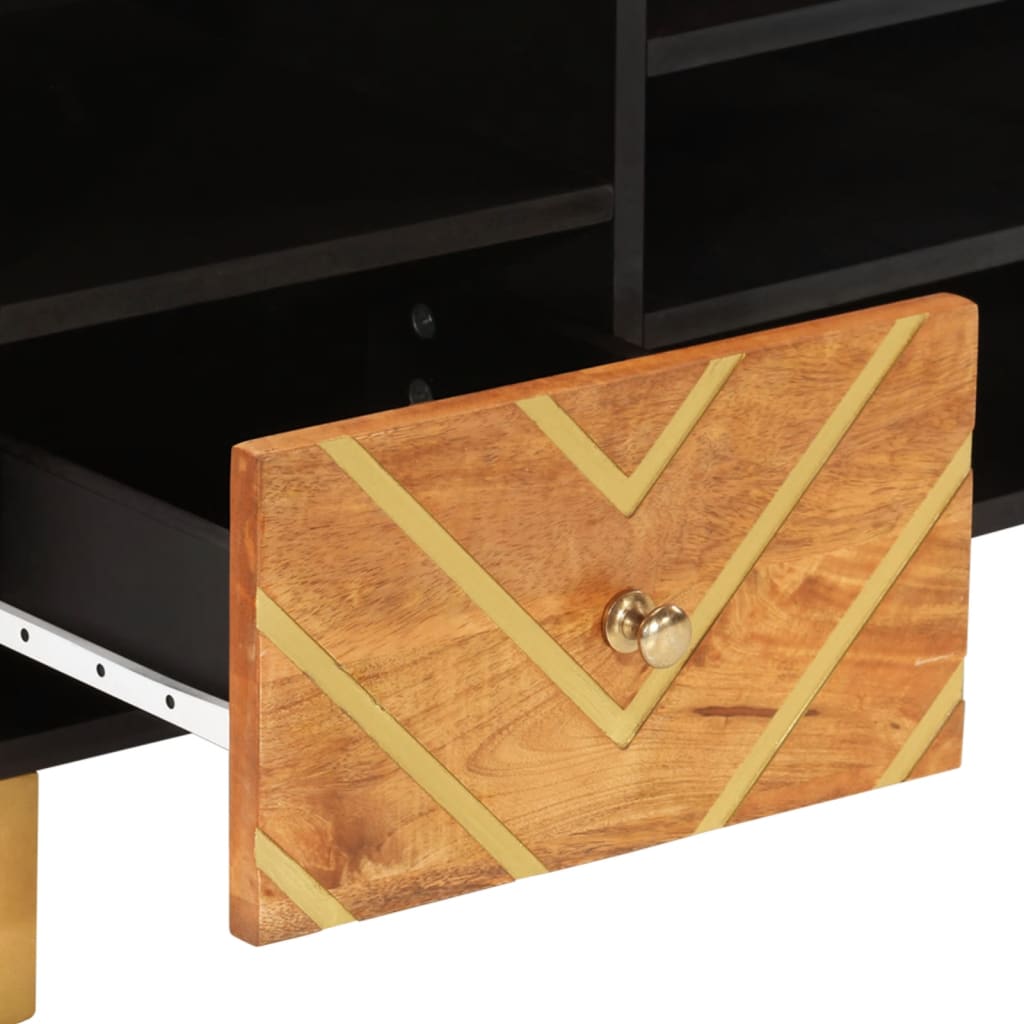 Meuble TV marron et noir 100x33,5x46 cm bois massif de manguier - XIOS