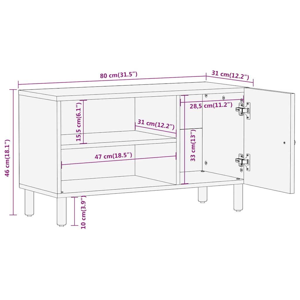 Meuble TV 80x31x46 cm bois massif de manguier - XIOS