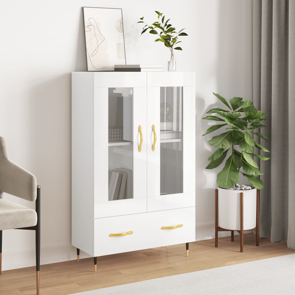 Buffet haut blanc brillant 69,5x31x115 cm bois d'ingénierie - XIOS