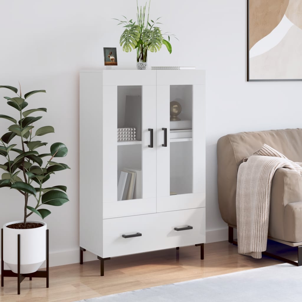 Buffet haut blanc brillant 69,5x31x115 cm bois d'ingénierie - XIOS