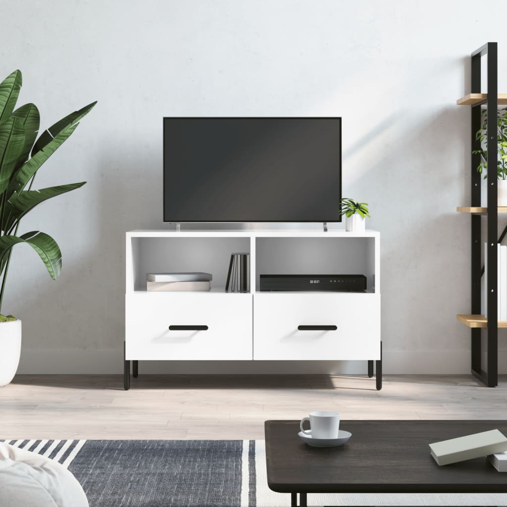 Meuble TV Blanc brillant 80x36x50 cm Bois d'ingénierie - XIOS