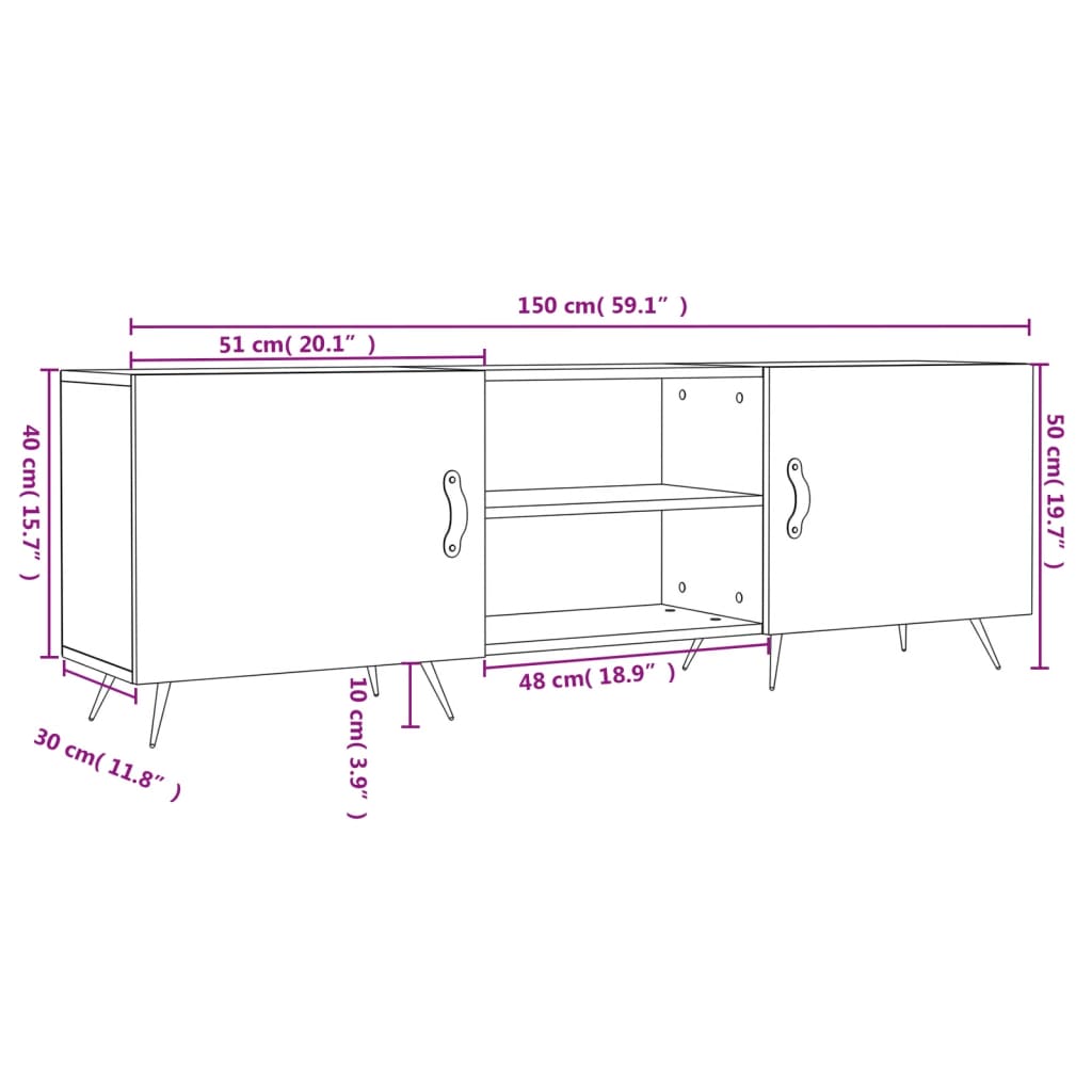 Meuble TV blanc 150x30x50 cm bois d'ingénierie - XIOS