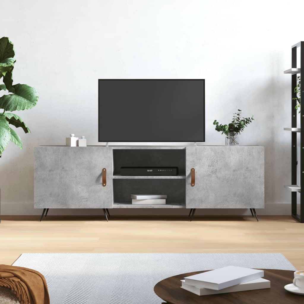 Meuble TV gris béton 150x30x50 cm bois d'ingénierie - XIOS