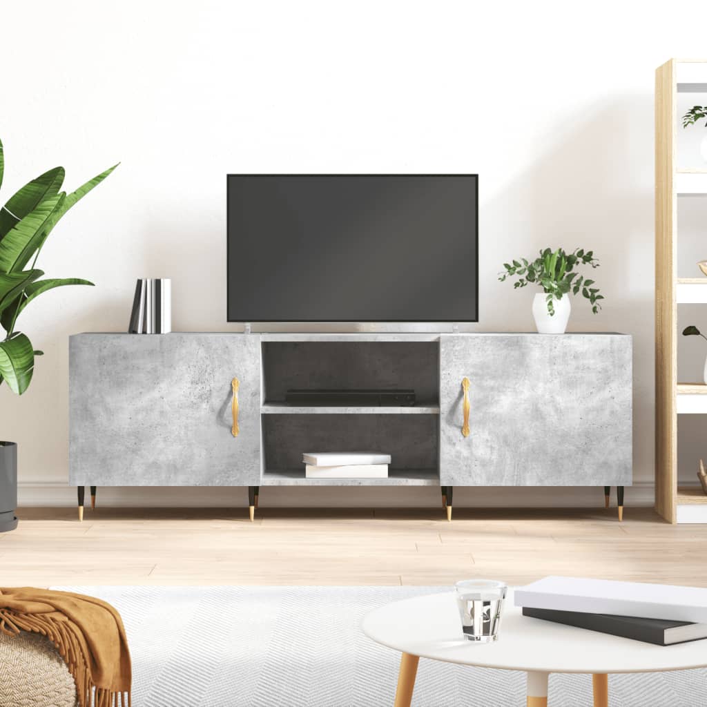 Meuble TV gris béton 150x30x50 cm bois d'ingénierie - XIOS
