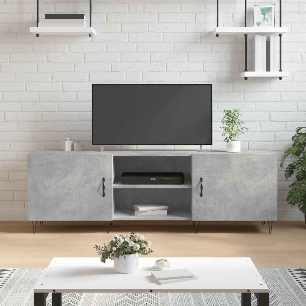 Meuble TV gris béton 150x30x50 cm bois d'ingénierie - XIOS