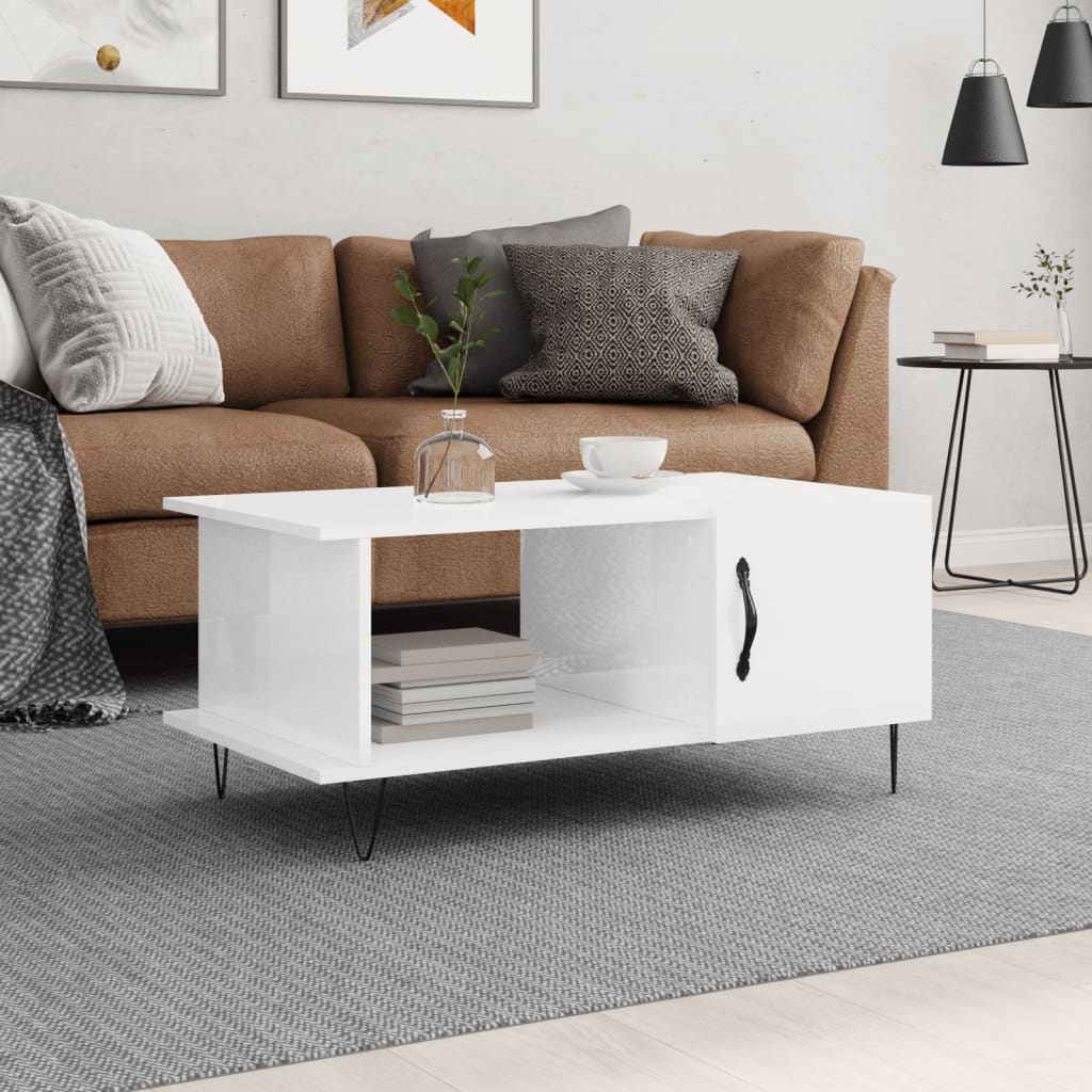Table basse Blanc brillant 90x50x40 cm Bois d'ingénierie - XIOS