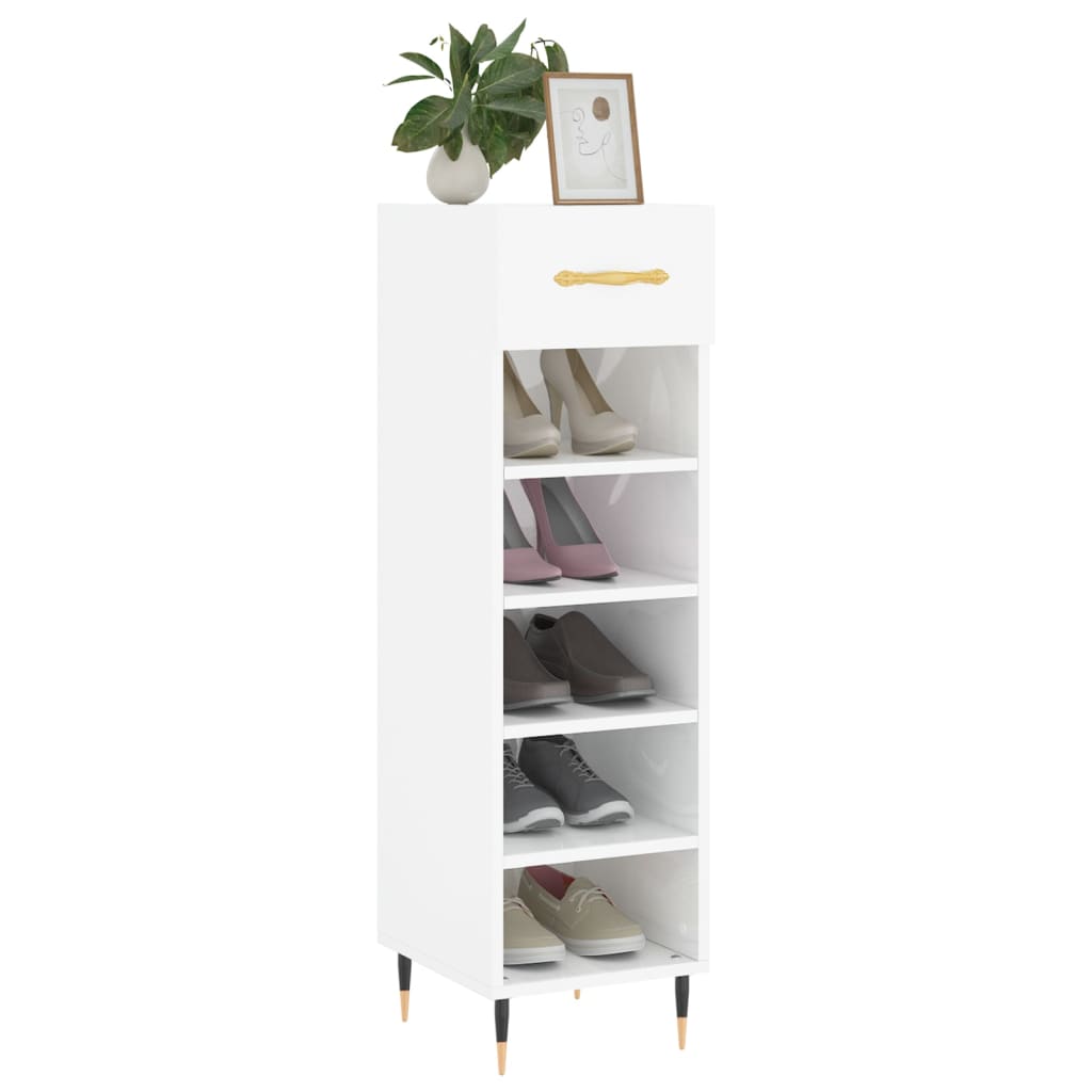 Armoire à chaussure Blanc brillant 30x35x105 cm Bois ingénierie - XIOS