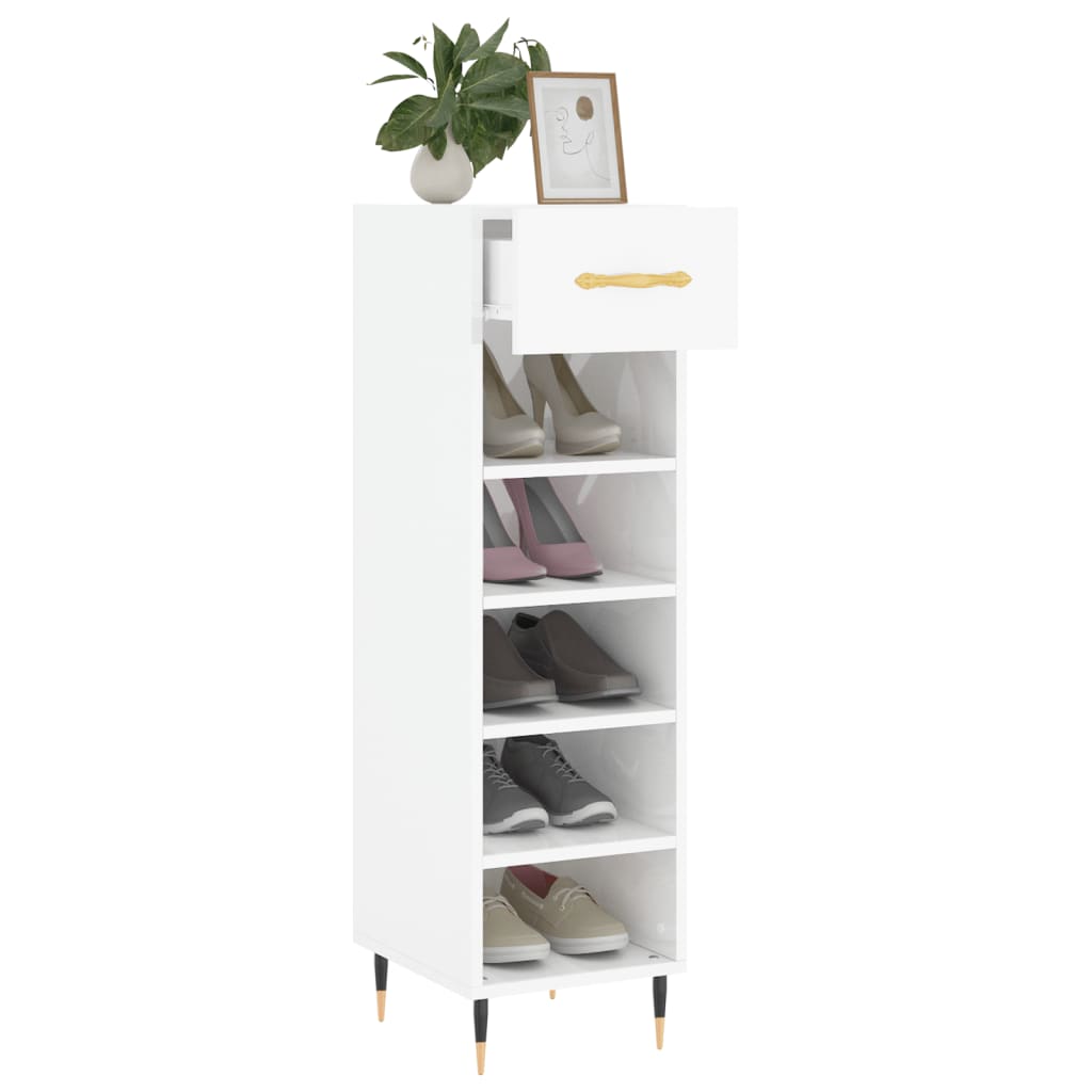 Armoire à chaussure Blanc brillant 30x35x105 cm Bois ingénierie - XIOS