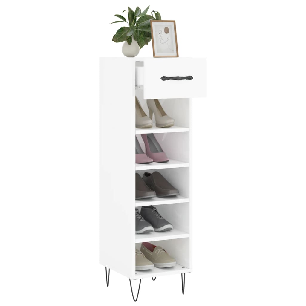 Armoire à chaussure Blanc brillant 30x35x105 cm Bois ingénierie - XIOS