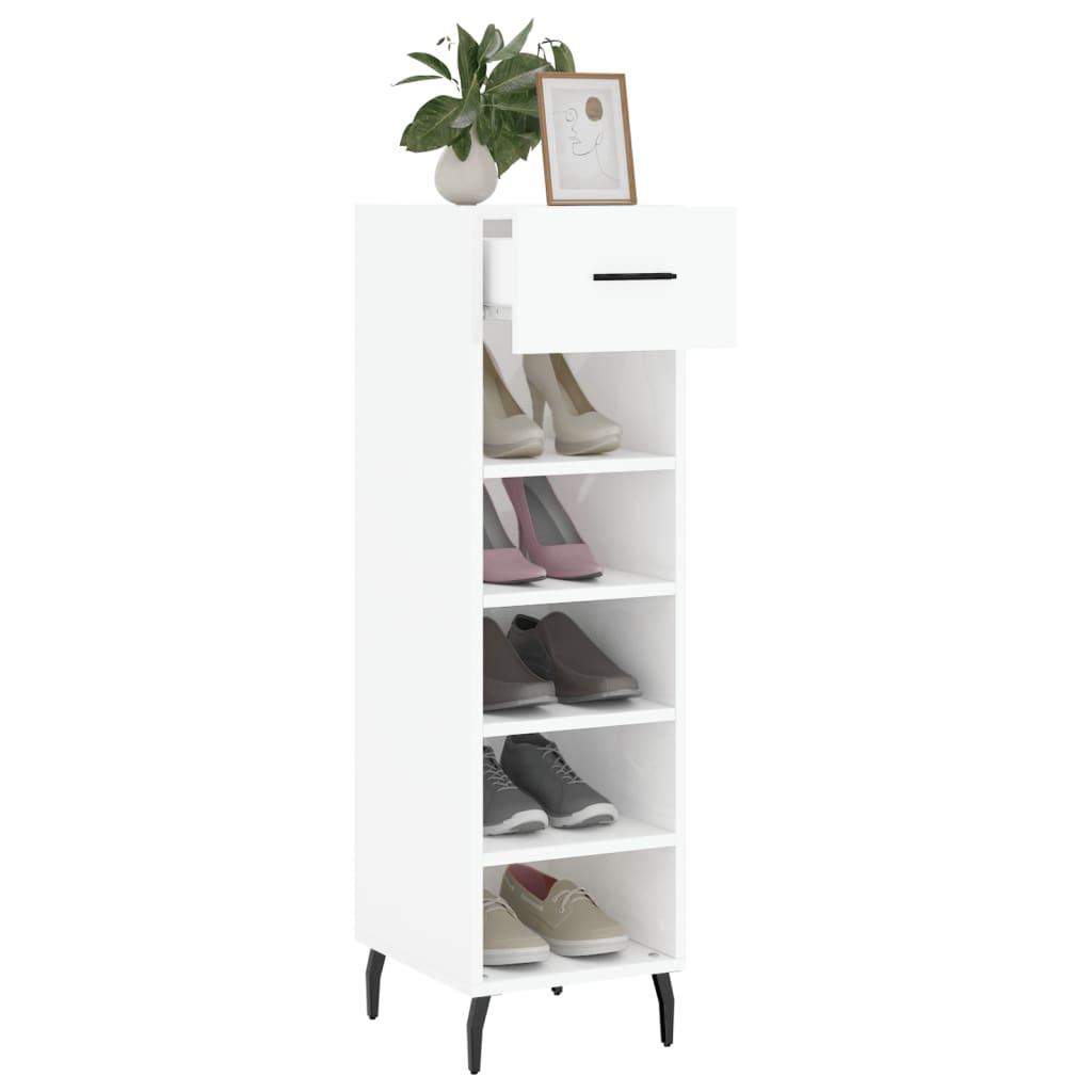 Armoire à chaussure Blanc brillant 30x35x105 cm Bois ingénierie - XIOS