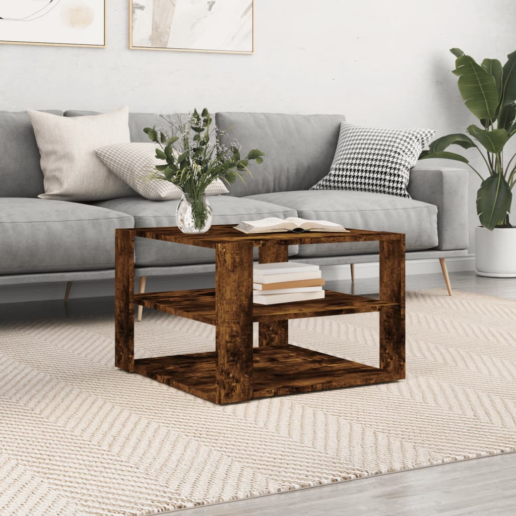 Table basse chêne fumé 59,5x59,5x40 cm bois d'ingénierie - XIOS