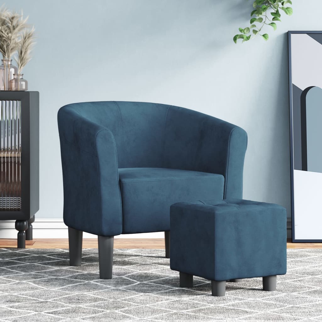 Fauteuil cabriolet avec repose-pied bleu foncé velours - XIOS