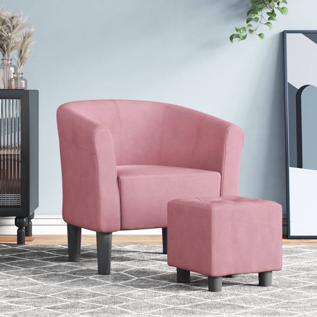 Fauteuil cabriolet avec repose-pied rose velours - XIOS
