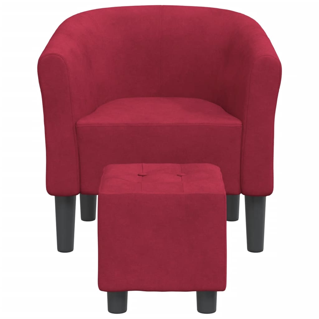 Fauteuil cabriolet avec repose-pied rouge bordeaux velours - XIOS