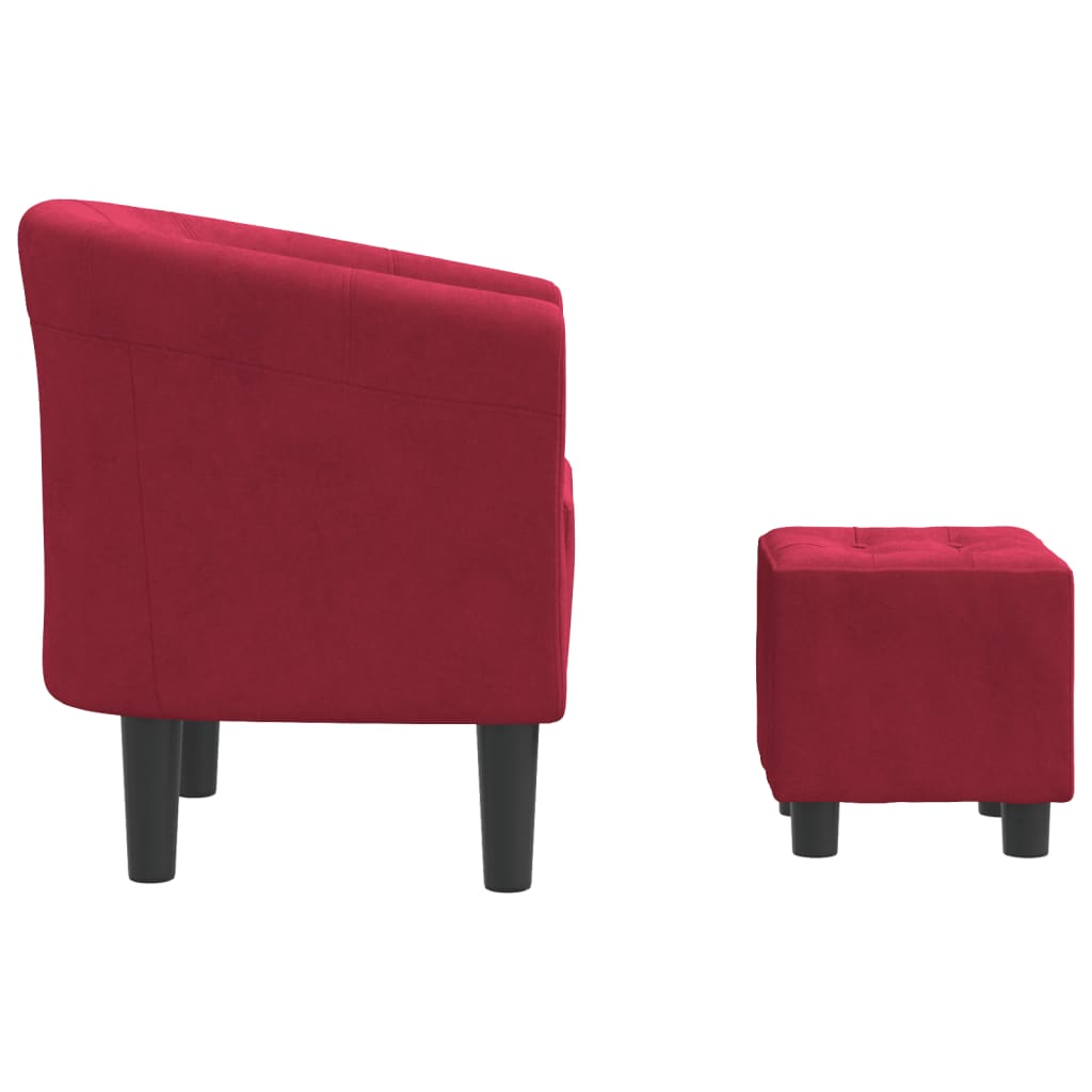 Fauteuil cabriolet avec repose-pied rouge bordeaux velours - XIOS