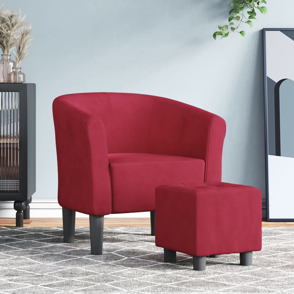 Fauteuil cabriolet avec repose-pied rouge bordeaux velours - XIOS