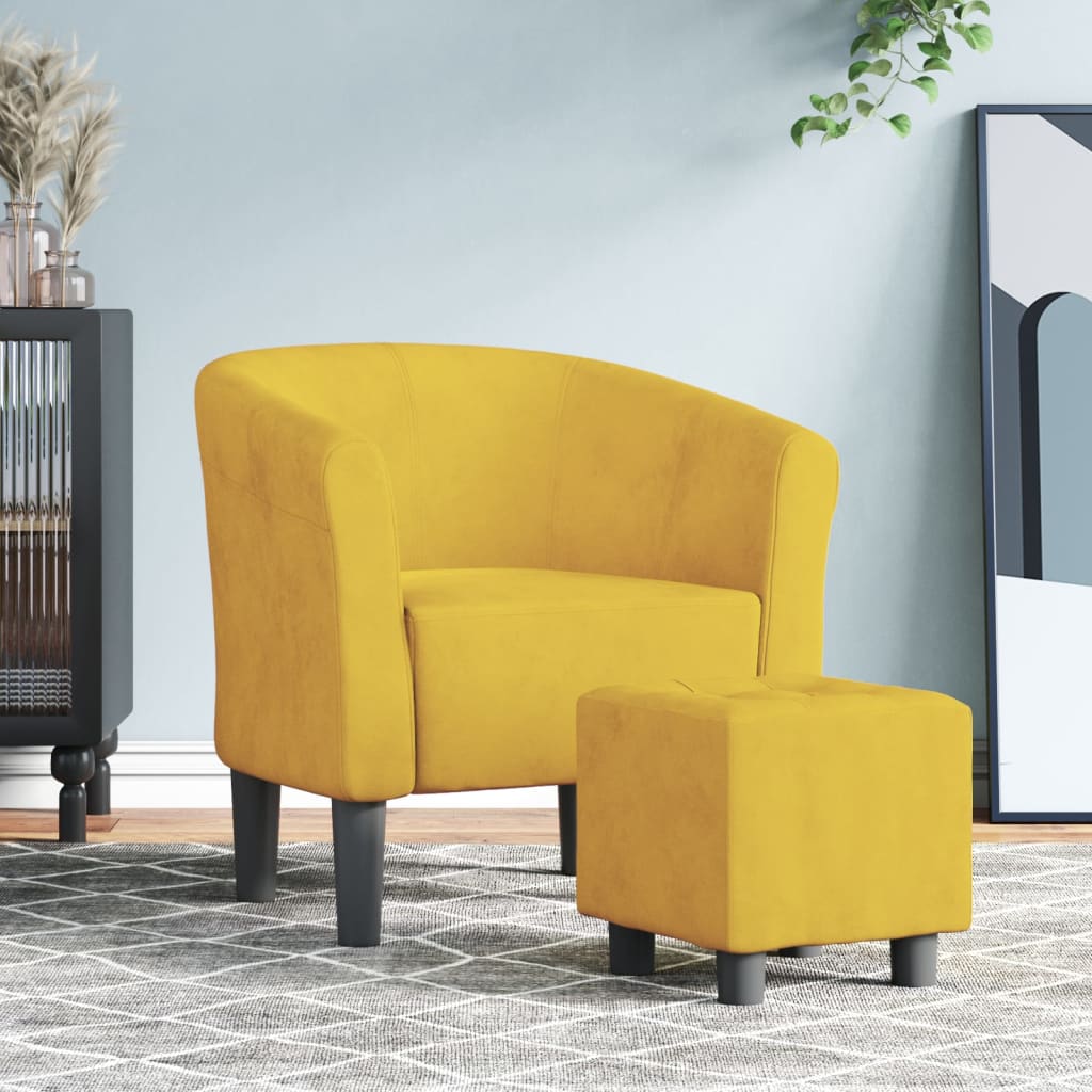 Fauteuil cabriolet avec repose-pied jaune velours - XIOS