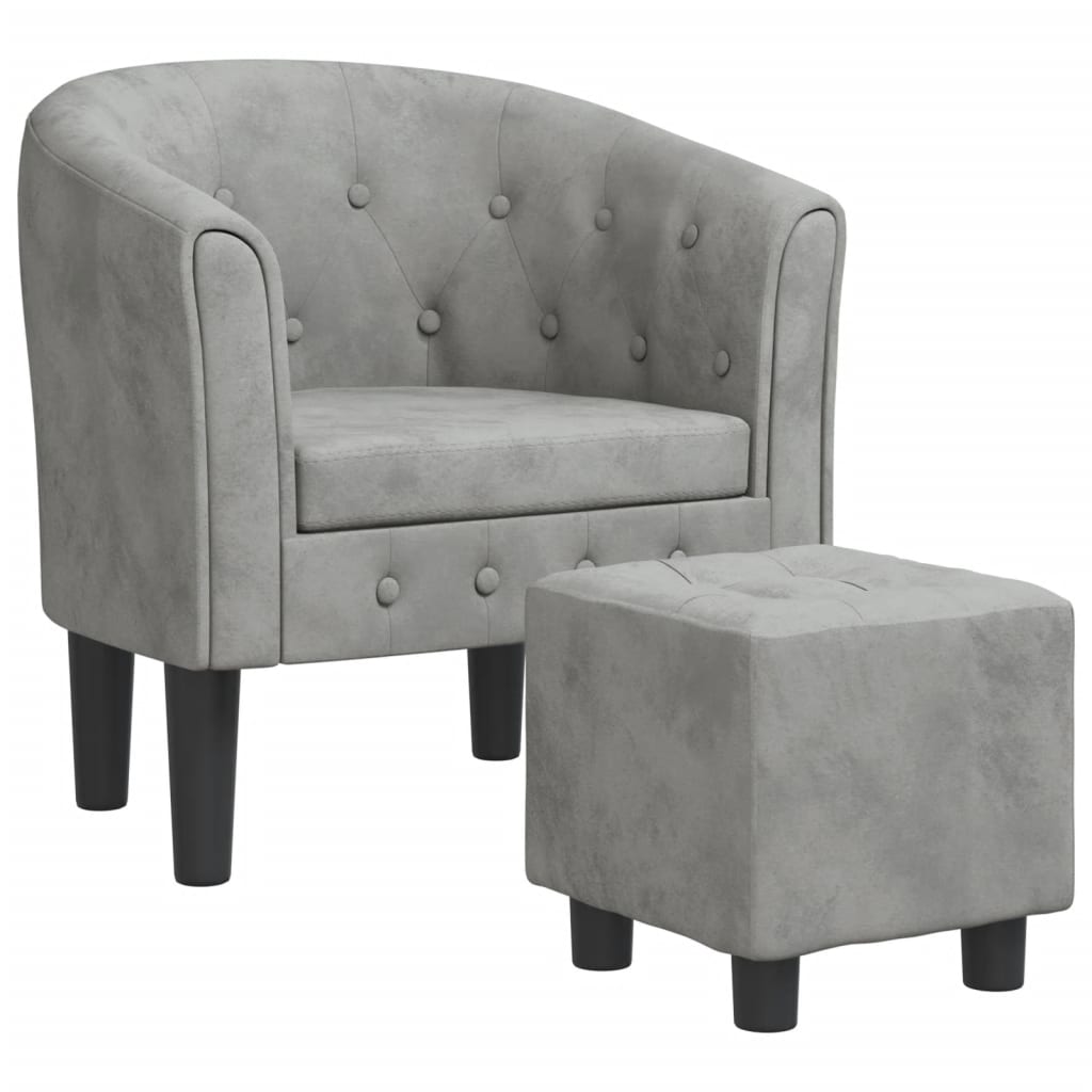 Fauteuil avec repose-pied gris clair velours - XIOS