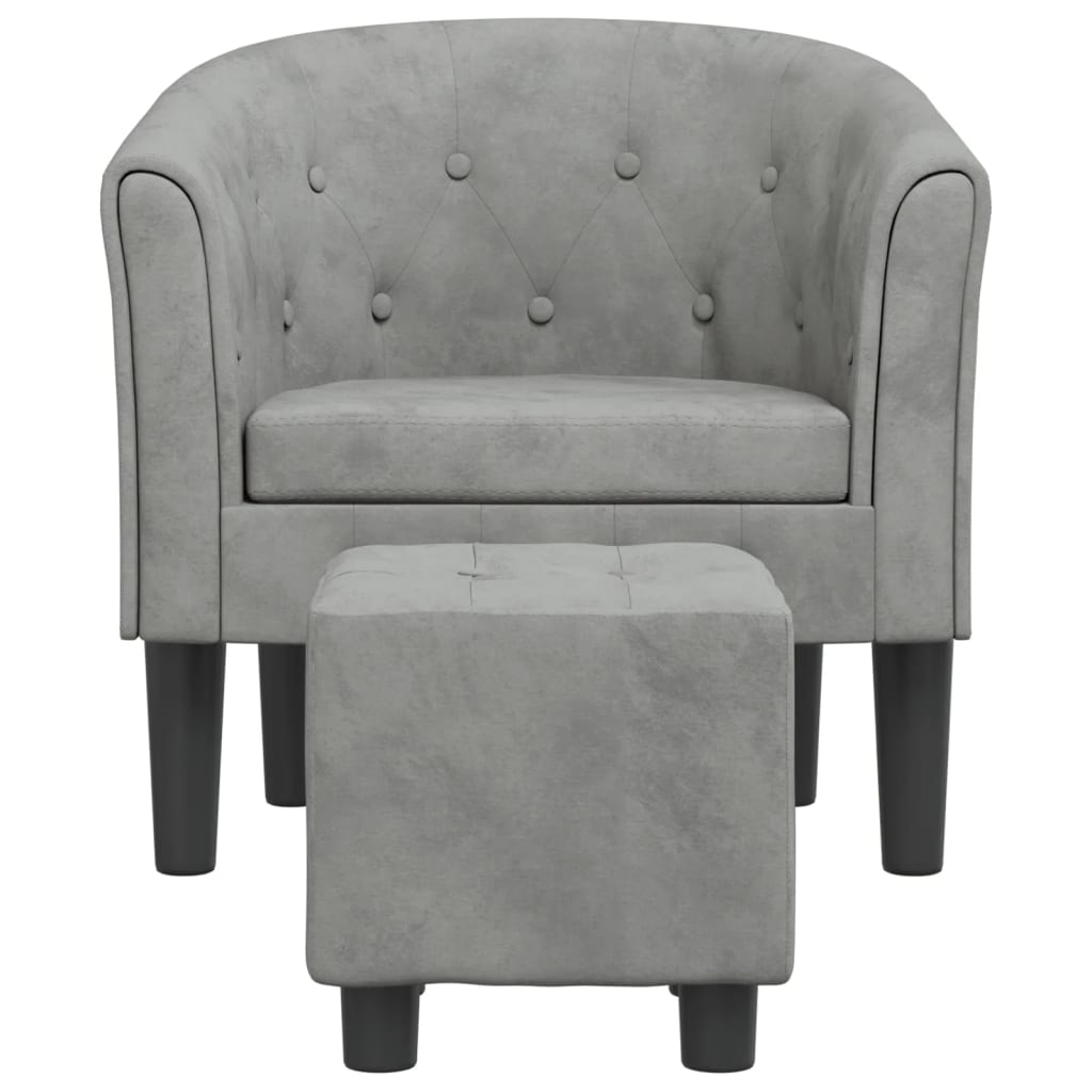 Fauteuil avec repose-pied gris clair velours - XIOS