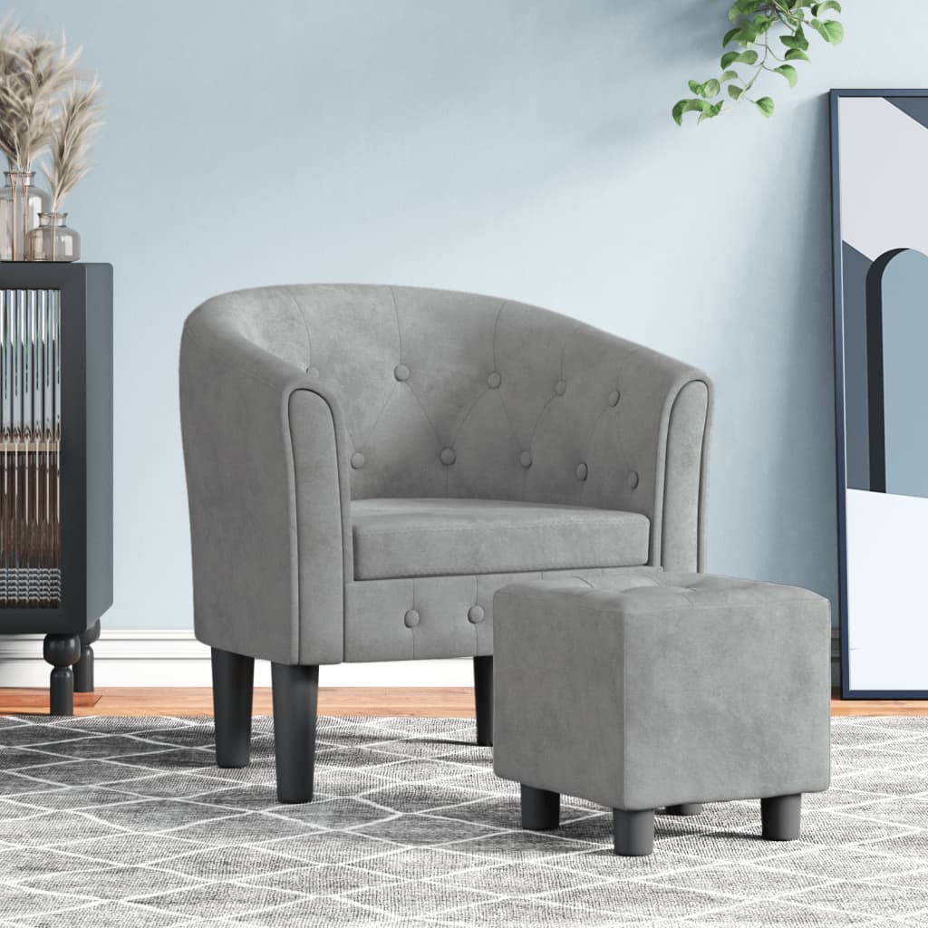 Fauteuil avec repose-pied gris clair velours - XIOS