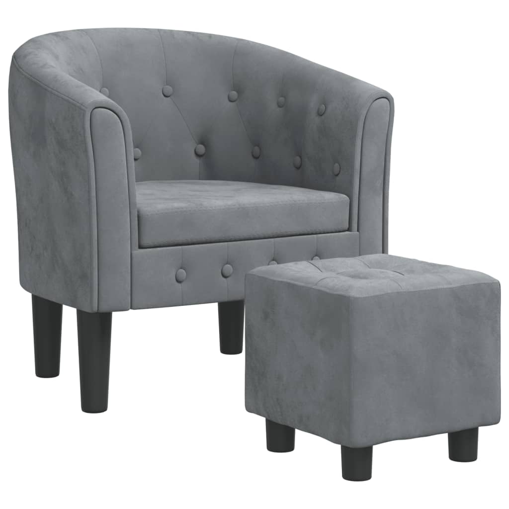 Fauteuil avec repose-pied gris foncé velours - XIOS